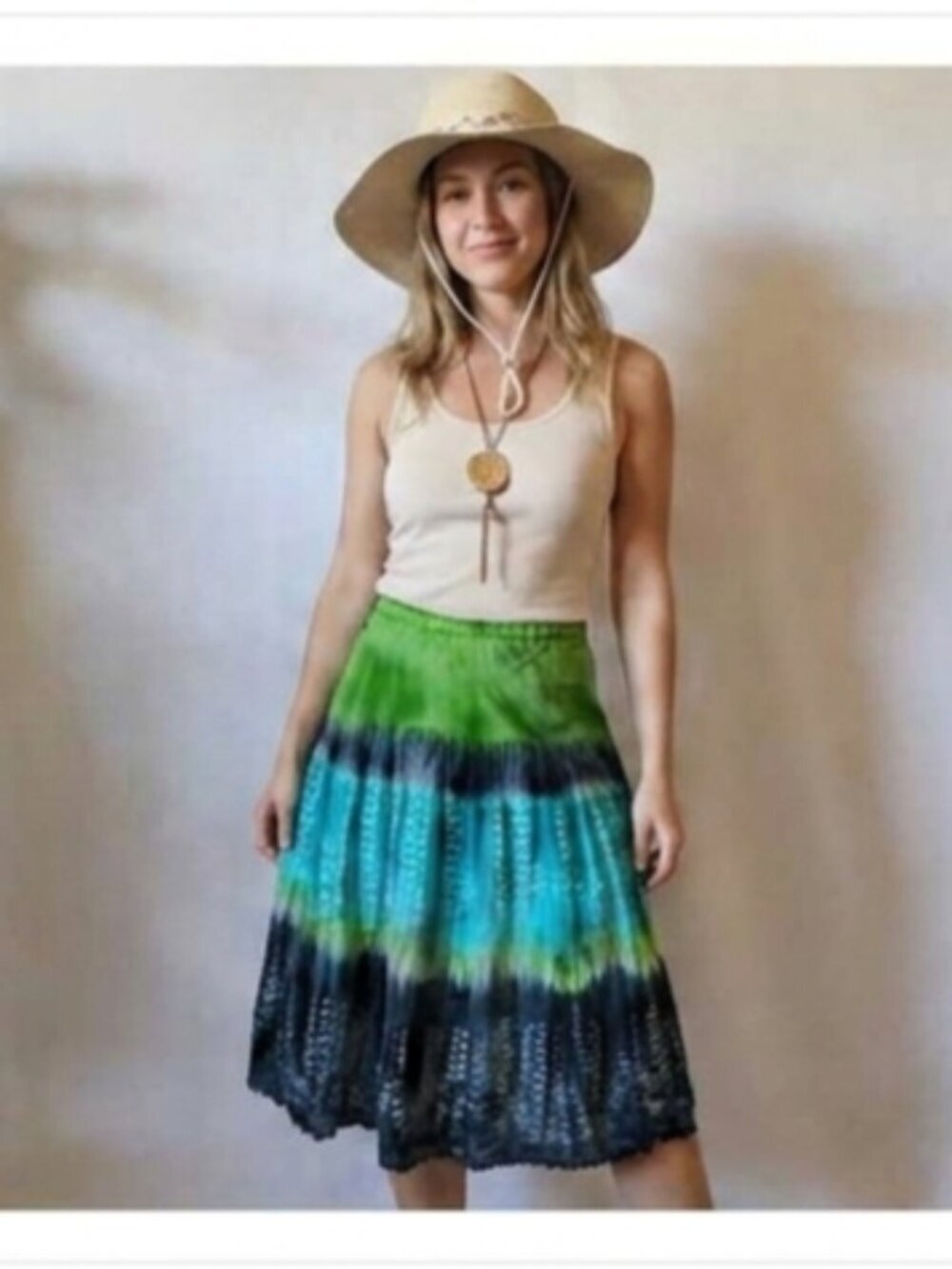 Lola P Women's Size 18 Tie Dye Crochet Lace Gauzy Elastic Waist Lined Midi Skirt
